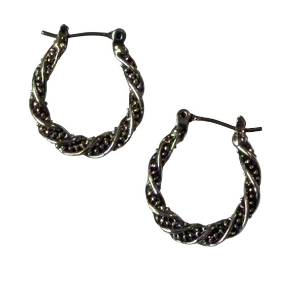 Y2K Silver Tone Textured Rope Twist Hoop Earring 3/4" Nickel Free Hypoallergenic - Picture 1 of 5
